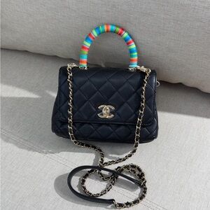 CHANEL Black Lambskin Mini Top Handle Flap Multicolor Handle GHW